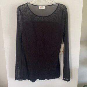 NWT GLITZ black sheer mesh ling sjerve top